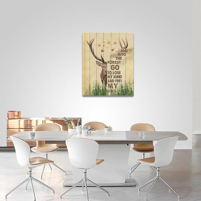 Deer Decor wall art Peace and nature canvas Pictures Forest Wall Decor Elk Canvas Prints Painting Framed Artwork for Bathroom living room Bedroom 16"x20"