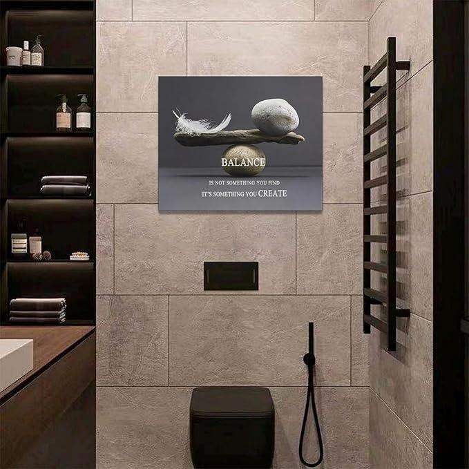 Zen Stone Wall Art Meditation Spiritual Wall Decor Inspirational Balance Feather Pictures Canvas Prints Framed Home Decorations Painting Artwork for Living Room Bedroom Office Bathroom 20"x16"