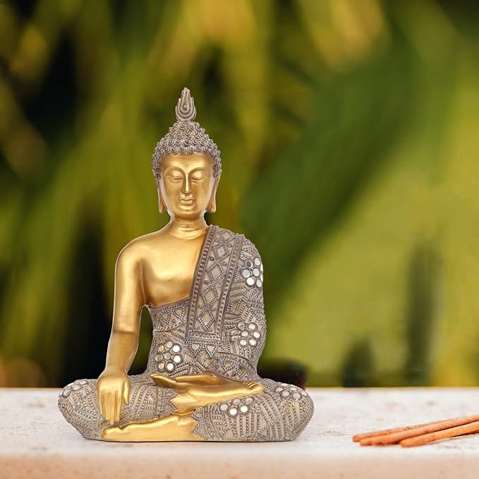 Buddha Statue for Home Decor Gold 10.4”-Buddha Statues for Zen Decor - Spiritual Décor-Buddha Decor for Living Room-Buda – Budda – Indoor Buddha Gift for Relaxation, Meditation or Shrine