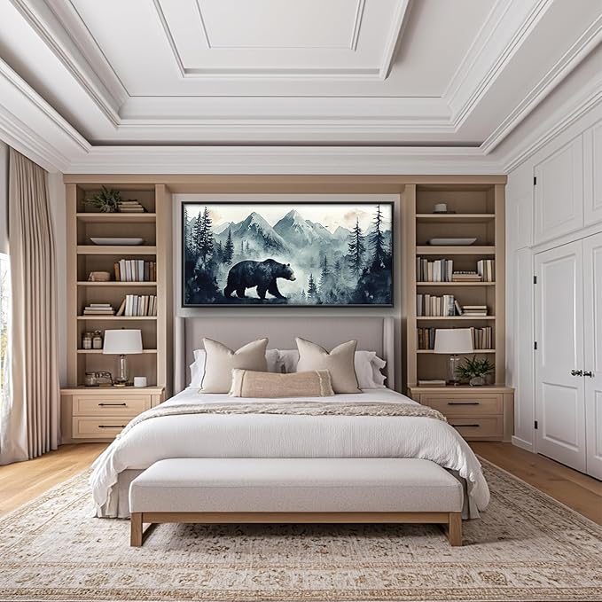 SweetFox Extra Large Forest Bear Framed Wall Art for Living Room, Bear Pictures Oversized Wall Decor Abstract Big Canvas Painting Print Home Artworks for Bathroom Master Bedroom Office 60L X 30W