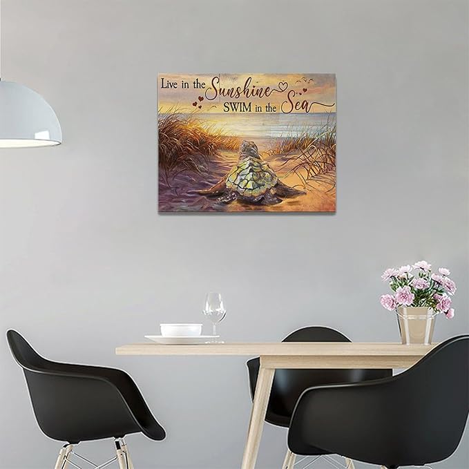 Bathroom Sea Turtle Wall Art Farmhouse Turtles Wall Decor Country Beach Ocean Coastal Nautical Pictures Canvas Painting Artwork Home Decorations for Living Room Bedroom Bathroom Office 16"x12"