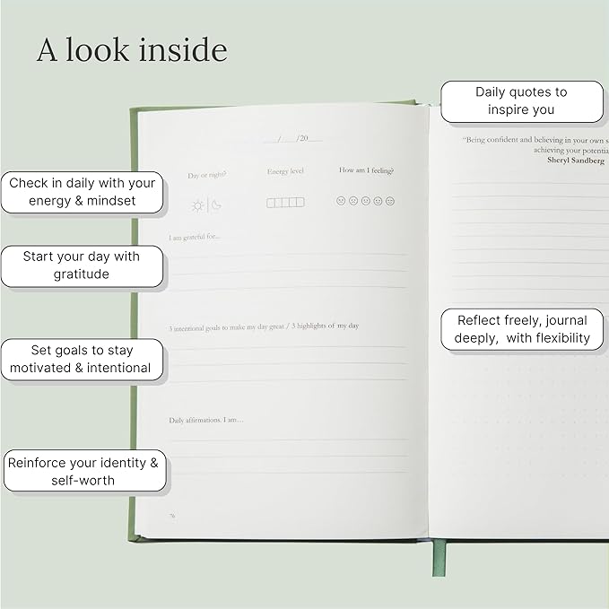 Day by Day Daily Gratitude Journal 2025 for Mindfulness, Happiness, Reflection, and Self Care, Undated Planner Gifts for Women & Men