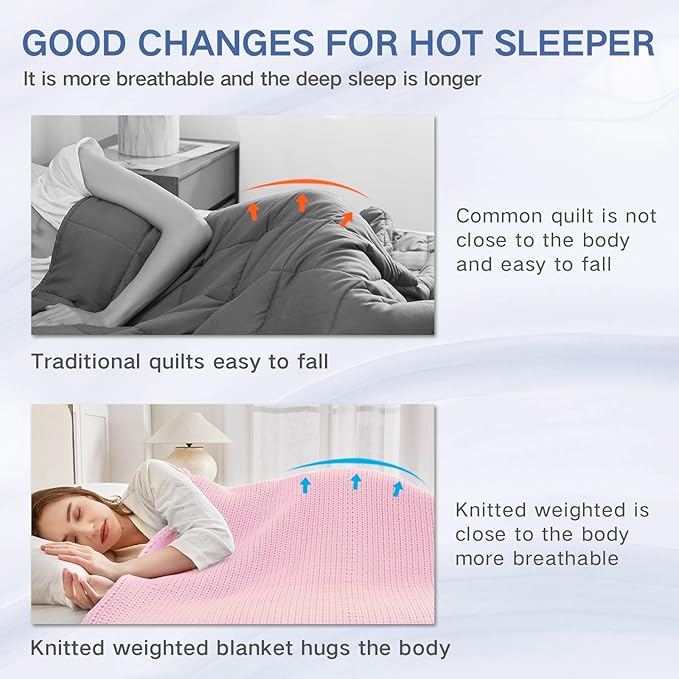 Guohaoi Knitted Weighted Blanket Kids (Pink 50"x60" 5lbs) No Beads Cooling Heavy Blanket, Home Decor Breathable Chunky Knit Throw Blanket for All-Season Use
