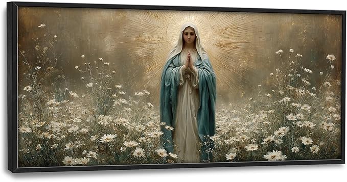 Glocmna Framed Large Wall Art for Living Room Virgin Mary Catholic Wall Decor Blessed Mother of Jesus Canvas Christian Religious Maria Pictures Painting Print Artwork Decorations Dining Room Bedroom Prayer Room 30"x60"