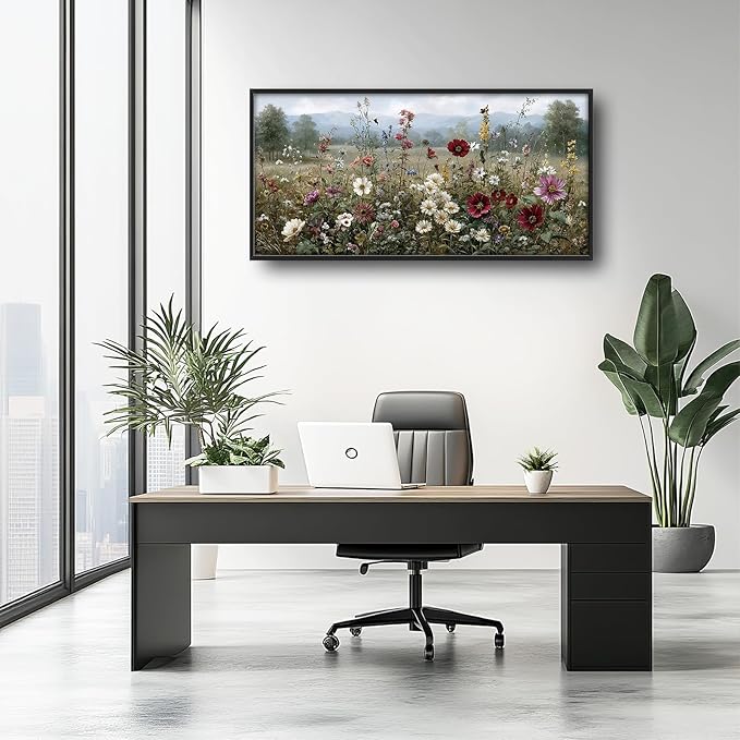 Glocmna Large Vintage Wall Art for Living Room Farmhouse Wildflowers Wall Decor Rustic Nature Landscape Pictures Painting Big Canvas Print Framed Artwork Decorations Home Office Bedroom 30"x60"