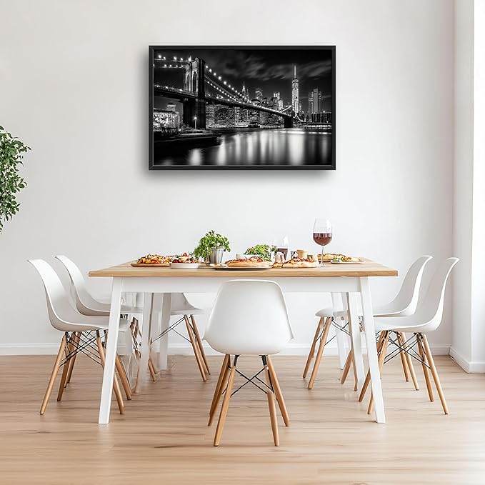 Brooklyn Bridge Wall Art New York City Pictures Wall Decor Framed Canvas Prints Artwork Paintings Home Office Decorations for Living Room Bedroom Dinning Room Corridor 36"x24"
