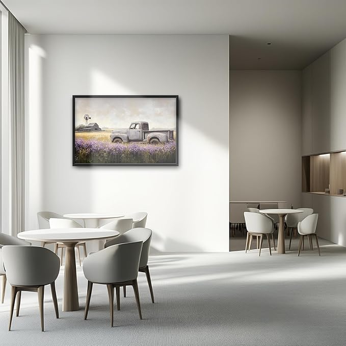 Rustic Truck Wall Art Farmhouse Barn Pictures Wall Decor Lavender Prints Modern Artwork Country Landscape Painting Home Office Decorations For Kitchen Bathroom Bedroom Dining Living Room 36"x24"