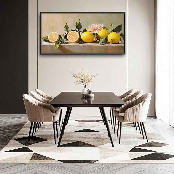 Kylora Lemon Wall Art Still Life Lemons Pictures Wall Decor Fruit Large Master Over Above Bed Canvas Prints Horizontal Modern Artwork Oil Painting Home Office Decorations For Kitchen Bedroom 30"x60"