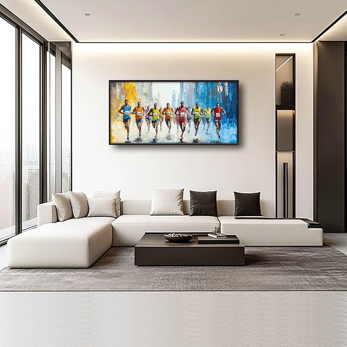 Marathon Runner Large Wall Art Sport Pictures Wall Decor Athlete Canvas Running Print Painting Modern Artwork Home Decoration for Living Room Bathroom Bedroom Office Framed 60"x30"