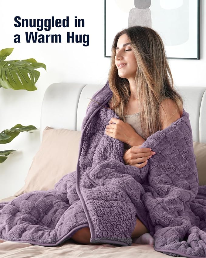 Kivik Dual Sided Weighted Blankets for Adults, Buttery Soft Stylish Checkered Heavy Blanket for Couch Sofa Bed, Ultra-Fluffy Fabric, Machine Washable (60"x80", Purple, 15 Pounds)