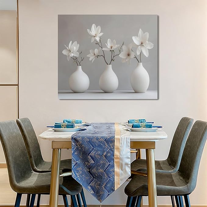 Bathroom Wall Art Zen Wall Decor Spa White Flower Pictures Canvas Painting Framed Artwork Home Decorations for Yoga Meditation Room Living Room Bedroom 24"x20"