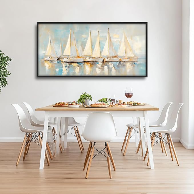 Sailboat Wall Art Abstract Nautical Pictures Wall Decor Framed Canvas Prints Artwork Paintings Home Office Decorations for Living Room Bedroom Dinning Room Corridor 60"x30"
