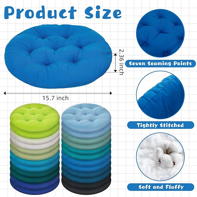24 Pcs Round Floor Cushions Floor Pillows Meditation Seat Pillows Flexible Seating for Adults Kids, Chair Cushions for Classroom, Nursery, Living Room, Yoga(Medium 15.7 Inch,Blue-Green)