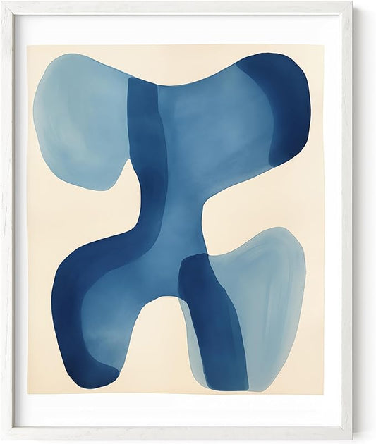 HAUS AND HUES Modern Abstract Wall Art - Blue and Green Living Room Art, Modern Artwork for Walls, Minimalist Picture for Living Room(Blue Shapes, White Frame, 11x14)