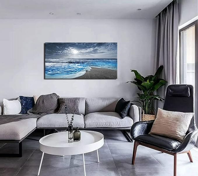 Bamdeya Beach Wall Decorations for Living Room Framed Canvas Wall Art Bedroom Beach Prints Posters Blue Ocean Room Decor Pictures Sea Artwork Painting Office Wall Décor Kitchen accessories 20x40