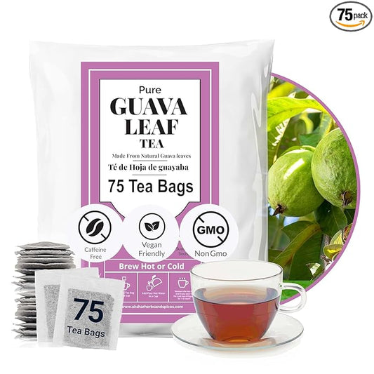 Akshit Guava Leaf Tea, 75 Tea Bags, 100% Natural Guava Leaves (Hojas De Guayaba), HerbalTea, Sugar Free, Caffeine Free, Non GMO, No Additives.