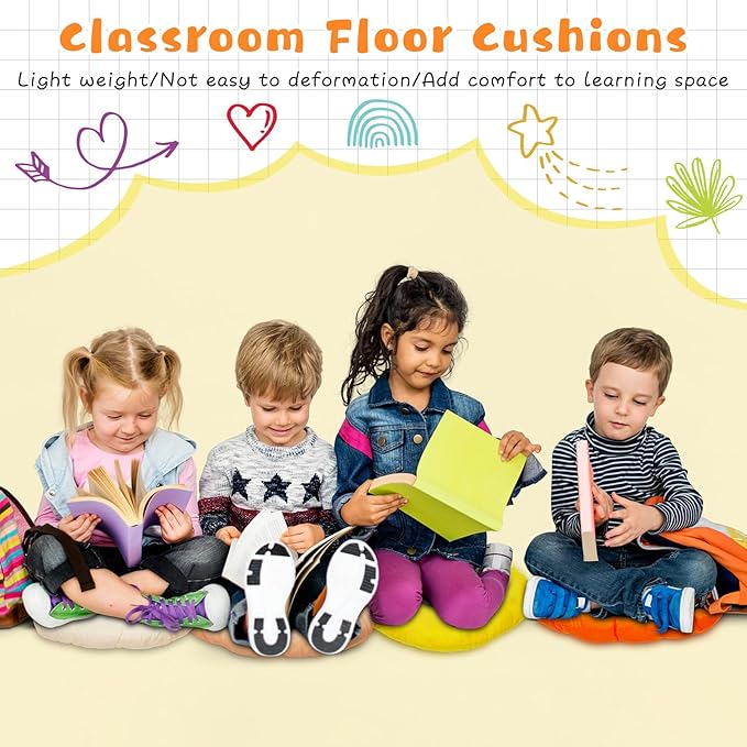 24 Pcs Round Floor Cushions Floor Pillows Meditation Seat Pillows Flexible Seating for Adults Kids, Chair Cushions for Classroom, Nursery, Living Room, Yoga(Medium 15.7 Inch,Yellow-Brown)