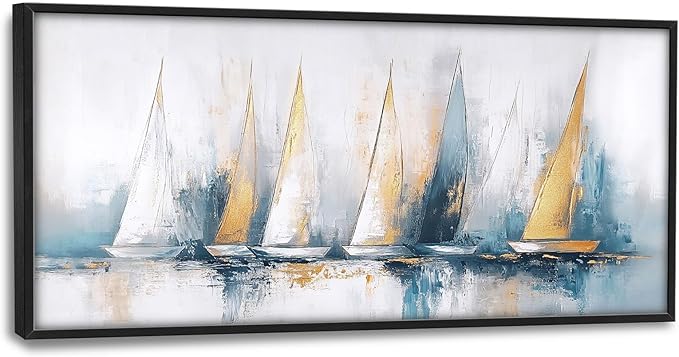 Sailboat Wall Art Abstract Nautical Pictures Wall Decor Framed Canvas Prints Artwork Paintings Home Office Decorations for Living Room Bedroom Dinning Room Corridor 60"x30"