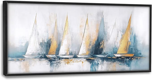 Sailboat Wall Art Abstract Nautical Pictures Wall Decor Framed Canvas Prints Artwork Paintings Home Office Decorations for Living Room Bedroom Dinning Room Corridor 60"x30"