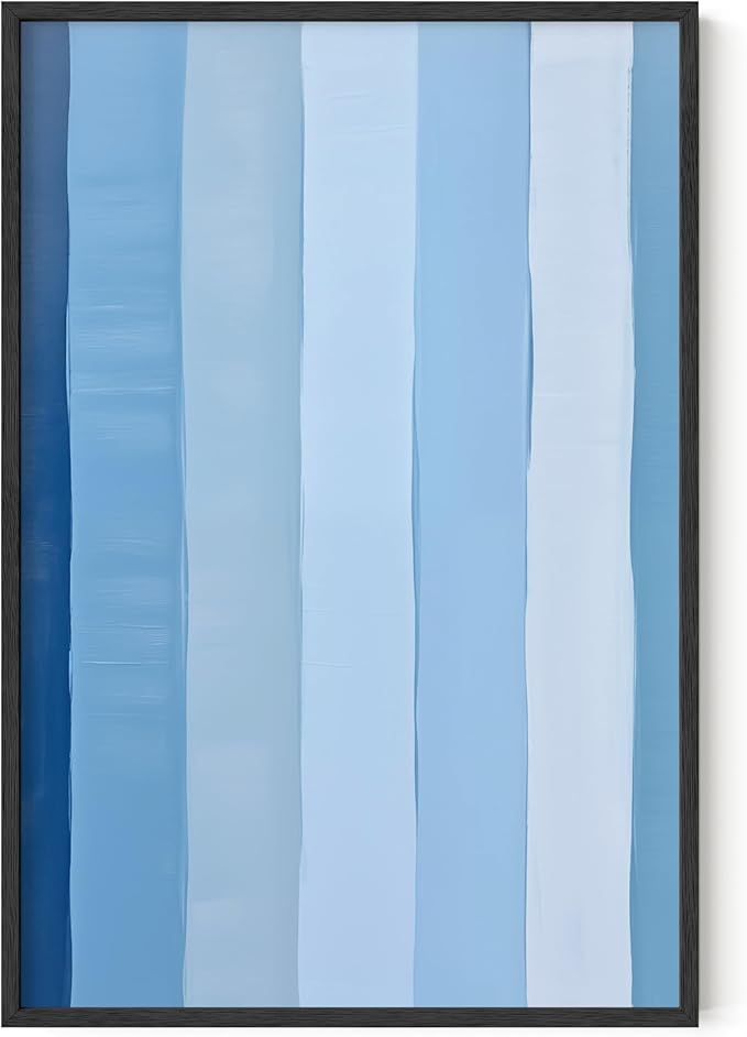HAUS AND HUES Modern Abstract Wall Art - Blue and Green Living Room Art, Modern Artwork for Walls, Minimalist Picture for Living Room(Painted Stripes, Black Frame, 24x36)