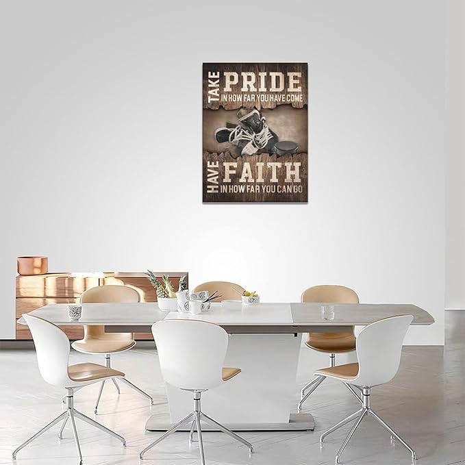Fleruku Rustic Hockey Wall Art Sports Wall Decor Inspirational Quotes Brown Pictures Ice Hockey Sign Canvas Painting Artwork Home Decorations for Boy Man Teenager Fans Bedroom Living Room 12"x16"