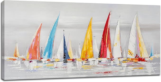 Sailboat Wall Art Nautical Pictures Wall Decor Abstract Coastal Colorful Large Canvas Prints Painting Modern Framed Artwork Above Bed for Living Room Dining Room Bathroom Office 60"x30"