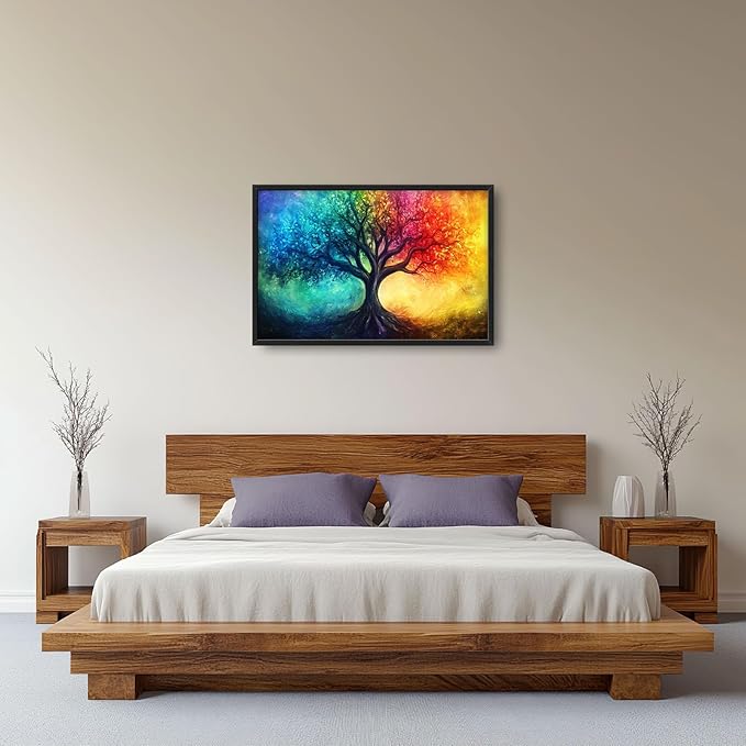 Tree Wall Art Colorful Tree of Life Pictures Wall Decor Framed Canvas Prints Artwork Paintings Home Office Decorations for Living Room Bedroom Dinning Room Corridor 36"x24"