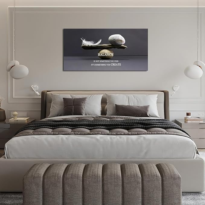 Zen Stone Wall Art Meditation Spiritual Large Wall Decor Inspirational Balance Feather Pictures Canvas Prints Framed Home Decorations Painting Artwork for Living Room Bedroom Office Bathroom 60"x30"