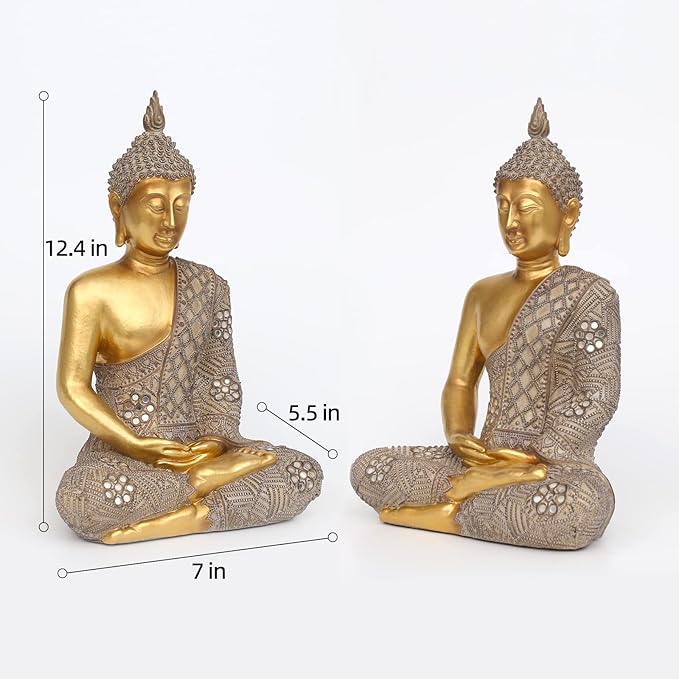 Buddha Statue for Home Decor Gold 12.4”-Buddha Statues for Zen Decor - Spiritual Décor-Buddha Decor for Living Room-Buda – Budda – Indoor Buddha Gift for Relaxation, Meditation or Shrine…