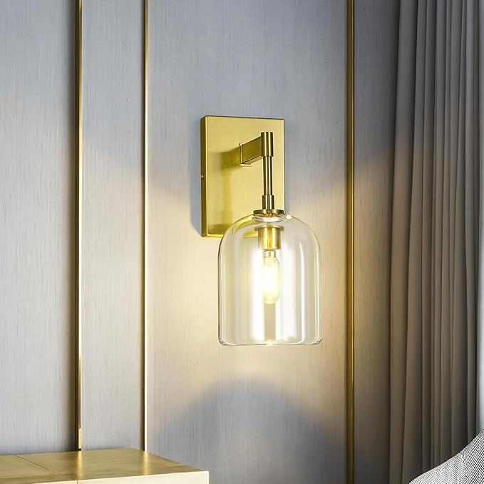 Modern Crystal Wall Sconces Indoor Gold Wall Lamp Vanity Wall Lighting for Bathroom Bedroom Living Room Stair（1Pack）