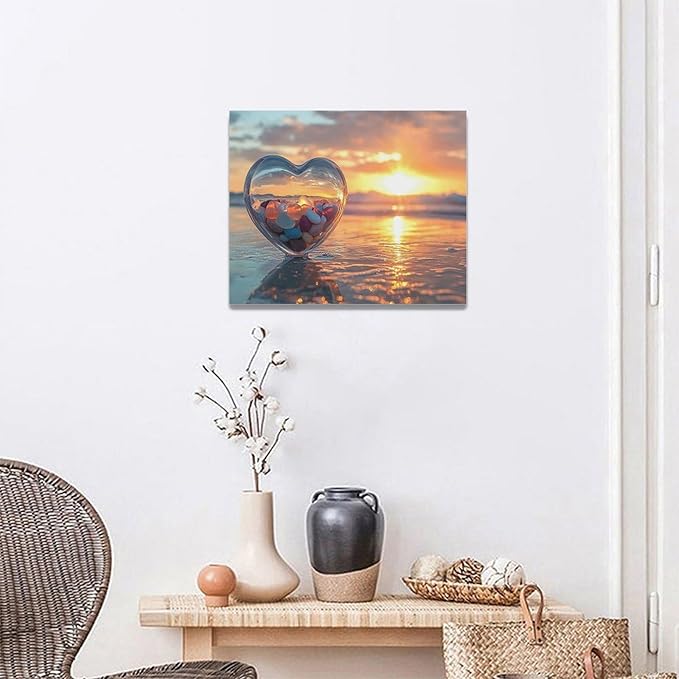 Fleruku Beach Sunset Wall Art Ocean Coastline Wall Decor Natural Scenery Pictures Canvas Painting Artwork Home Decorations for Living Room Bedroom Bathroom Office 20"x16"