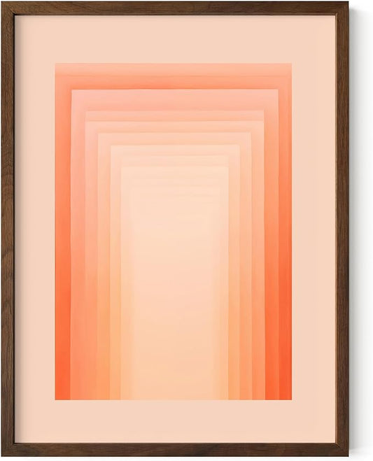 HAUS AND HUES Colorful Abstract Wall Art - Minimalist Retro Picture for Living Room Decor, Red and Pink Modern Wall Art Painting (Pink Geometric, Walnut Frame, 12x16)