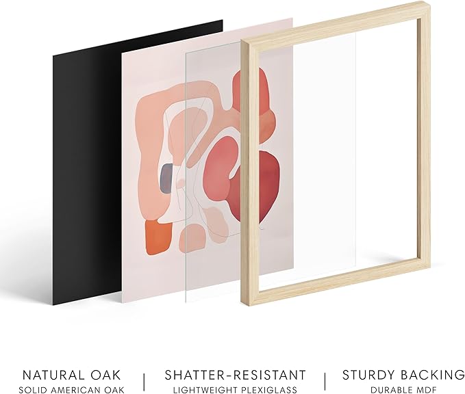 HAUS AND HUES Colorful Abstract Wall Art - Minimalist Retro Picture for Living Room Decor, Red and Pink Modern Wall Art Painting (Pink Abstract Shapes, Beige Frame, 11x14)