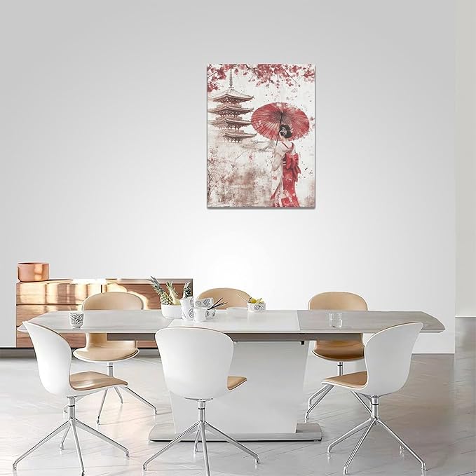 Japan Wall Art Japanese Geisha Wall Decor Cherry Blossoms Farmhouse Japan Pictures Canvas Painting Artwork Home Decorations for Living Room Bedroom Bathroom Office Classroom 12"x16"