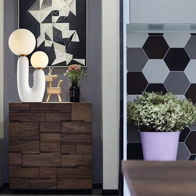 Arturesthome Nightstand Desk Lamp, Creative Nordic Living Room Bedside Bedroom Table Lamp with Light Bulbs, White