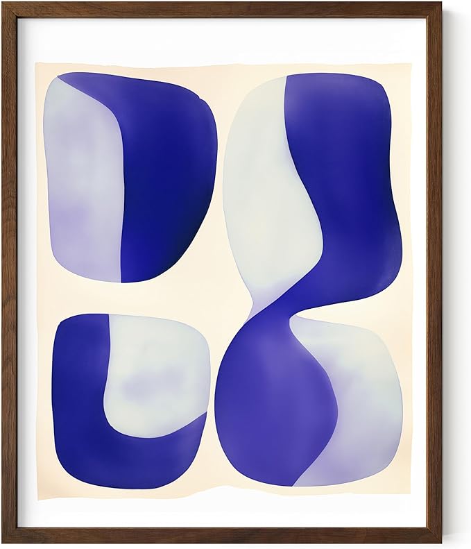 HAUS AND HUES Modern Abstract Wall Art - Blue and Green Living Room Art, Modern Artwork for Walls, Minimalist Picture for Living Room(Blue Tribal Shapes 2, Walnut Frame, 8x10)