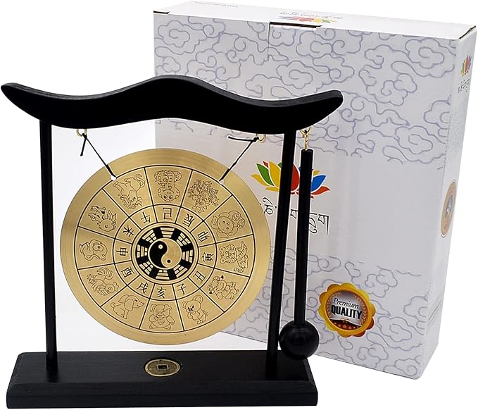 Feng Shui Brass Gong Desktop Zen Art for Fortune + Free Red String Bracelet H1304