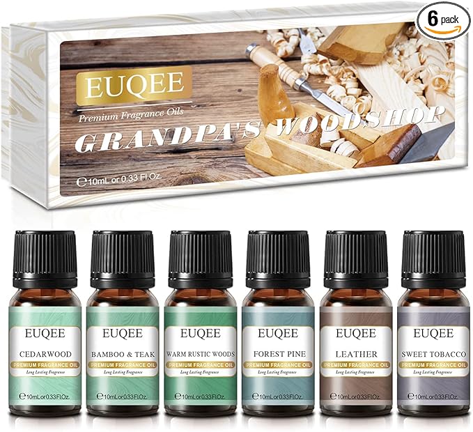 Fragrance Oils Gift Set Premium Woody Scented Oil - Forest Pine, Warm Rustic Woods, Bamboo & Teak, Cedarwood, Leather, Sweet Tobacc(Honeyed Haze), for Diffuser, Soap Making, Candle - 6x10ml