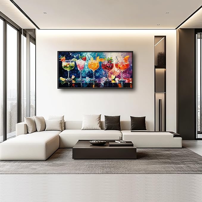 Olivine Large Wall Art, Cocktail Pictures Wall Decor, Colorful Cocktail Paintings, Liquor Canvas Prints, Framed Artwork for Bar Bathroom Bedroom Living Room Office Home Decoration 60"x30"