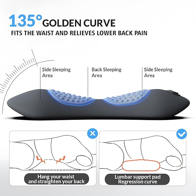 3 in 1 Back Massager, Electric Lumbar Support Pillow Heat Vibration Massage Lower Back Spine Decompression Device