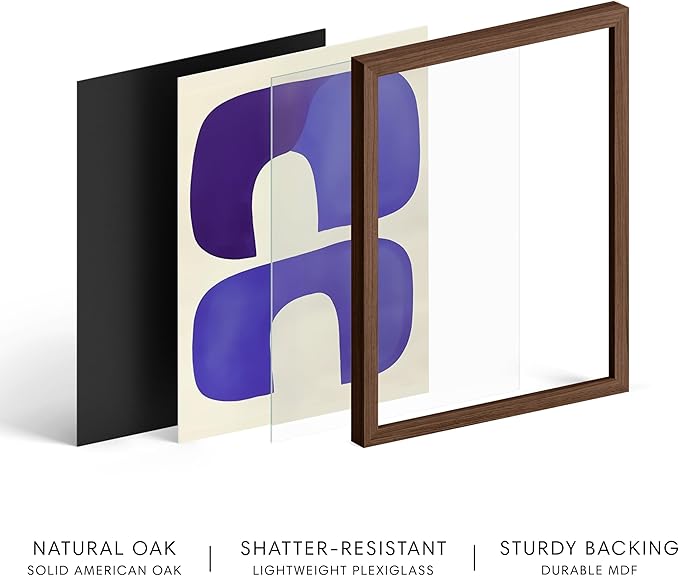 HAUS AND HUES Modern Abstract Wall Art - Blue and Green Living Room Art, Modern Artwork for Walls, Minimalist Picture for Living Room(Blue Tribal Shapes, Walnut Frame, 12x16)