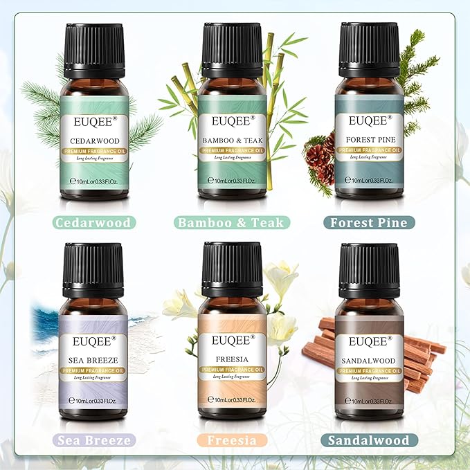 Nature Air Premium Grade Scented Oils Gift Set - Sea Breeze, Forest Pine, Bamboo & Teak, Cedarwood, Sandalwood, Freesia (10ml)