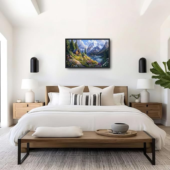 Mountain Wall Art for Living Room, Large Landscape Canvas Wall Decor, Nature Pictures Framed Painting, Landscape Tree Artwork for Bedroom Office Home Decor 36L'' × 24W''