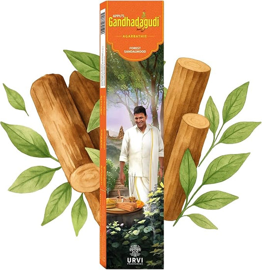 APPU'S Gandhadagudi Forest Sandalwood Incense Sticks – 100g | Handmade, Toxin-Free, Long-Lasting Fragrance | Natural Resin Aroma for Meditation, Yoga & Home Use