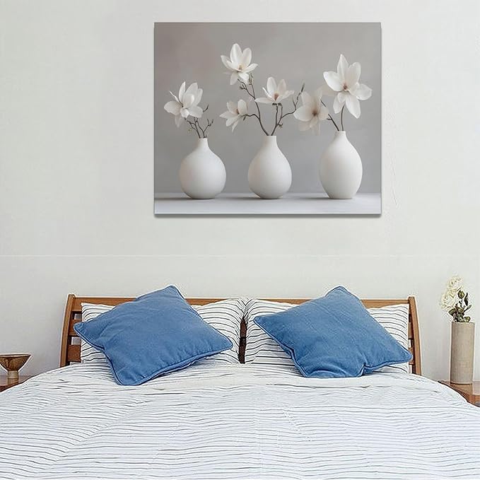 Bathroom Wall Art Zen Wall Decor Spa White Flower Pictures Canvas Painting Framed Artwork Home Decorations for Yoga Meditation Room Living Room Bedroom 24"x20"