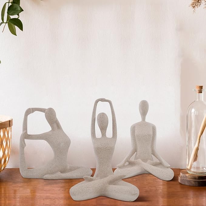SIMON'S SHOP Yoga Lady Statue Modern Sculpture for Home Office Desk Decor Resin Sandstone Abstract Figurine Yogis Gifts 9 1/2 inches