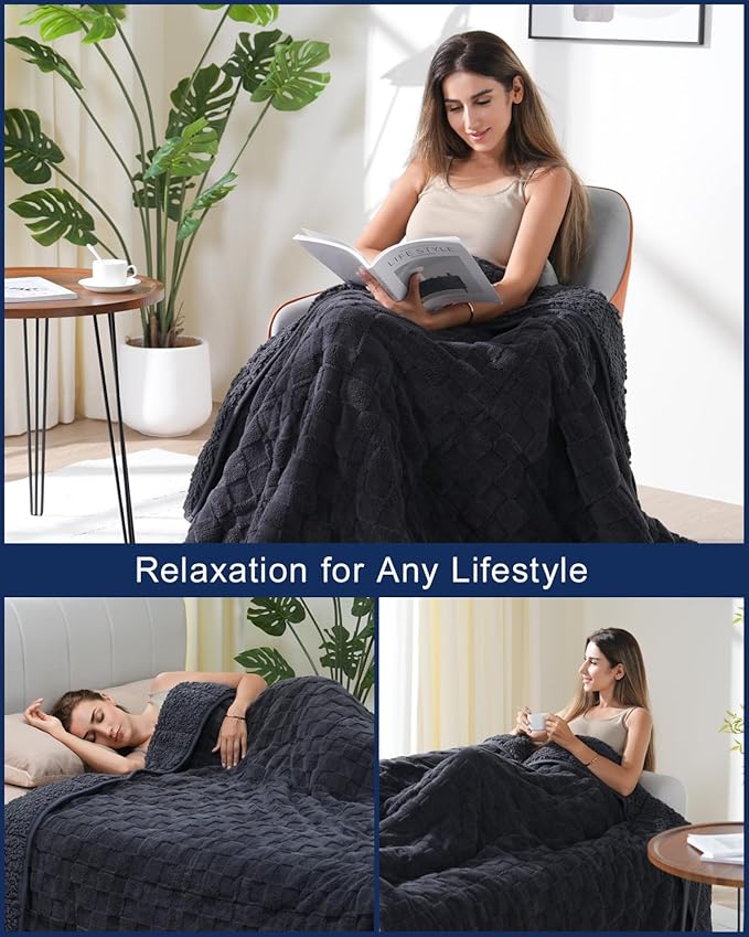 Kivik Dual Sided Weighted Blankets for Adults, Buttery Soft Stylish Checkered Heavy Blankets for Couch Sofa Bed - Ultra-Fluffy Fabric Brings Cloud-Like Comfort (60"x80", Black, 15 Pounds)