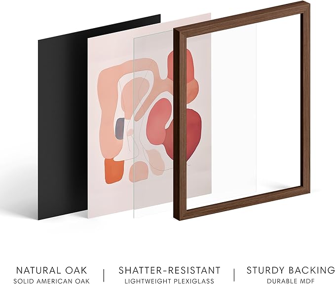 HAUS AND HUES Colorful Abstract Wall Art - Minimalist Retro Picture for Living Room Decor, Red and Pink Modern Wall Art Painting (Pink Abstract Shapes, Walnut Frame, 12x16)