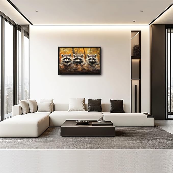 Kylora Raccoon Wall Art Raccoons Pictures Wall Decor Abstract Fall Prints Modern Artwork Autumn Painting Home Office Decorations For Kitchen Bathroom Bedroom Dining Living Room 36"x24"