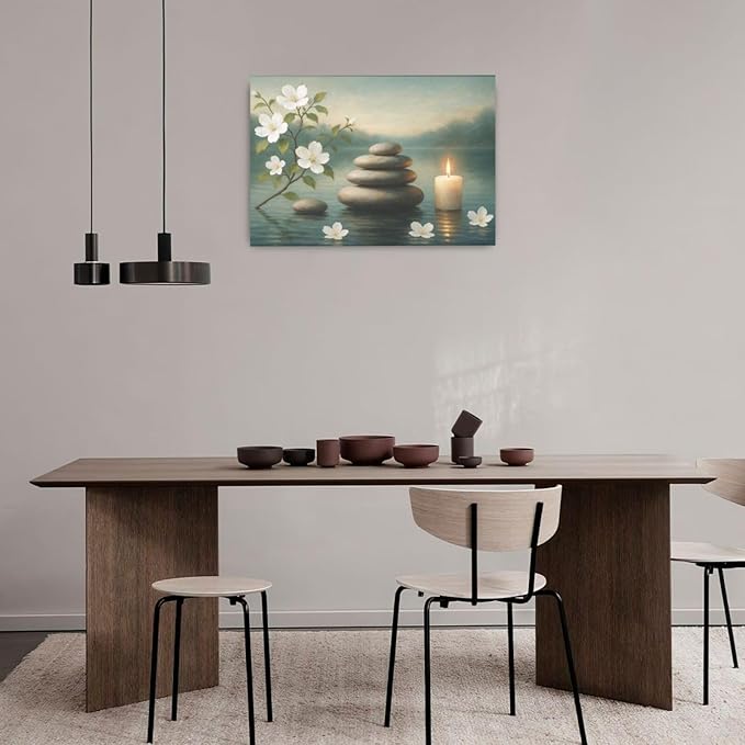 Zen Wall Art Zen Bathroom Wall Decor Spa Room Meditation Peaceful Pictures Decoration Spiritual Stone Canvas Painting Artwork Framed for Bathroom Living Room Bedroom Office 16"x24"